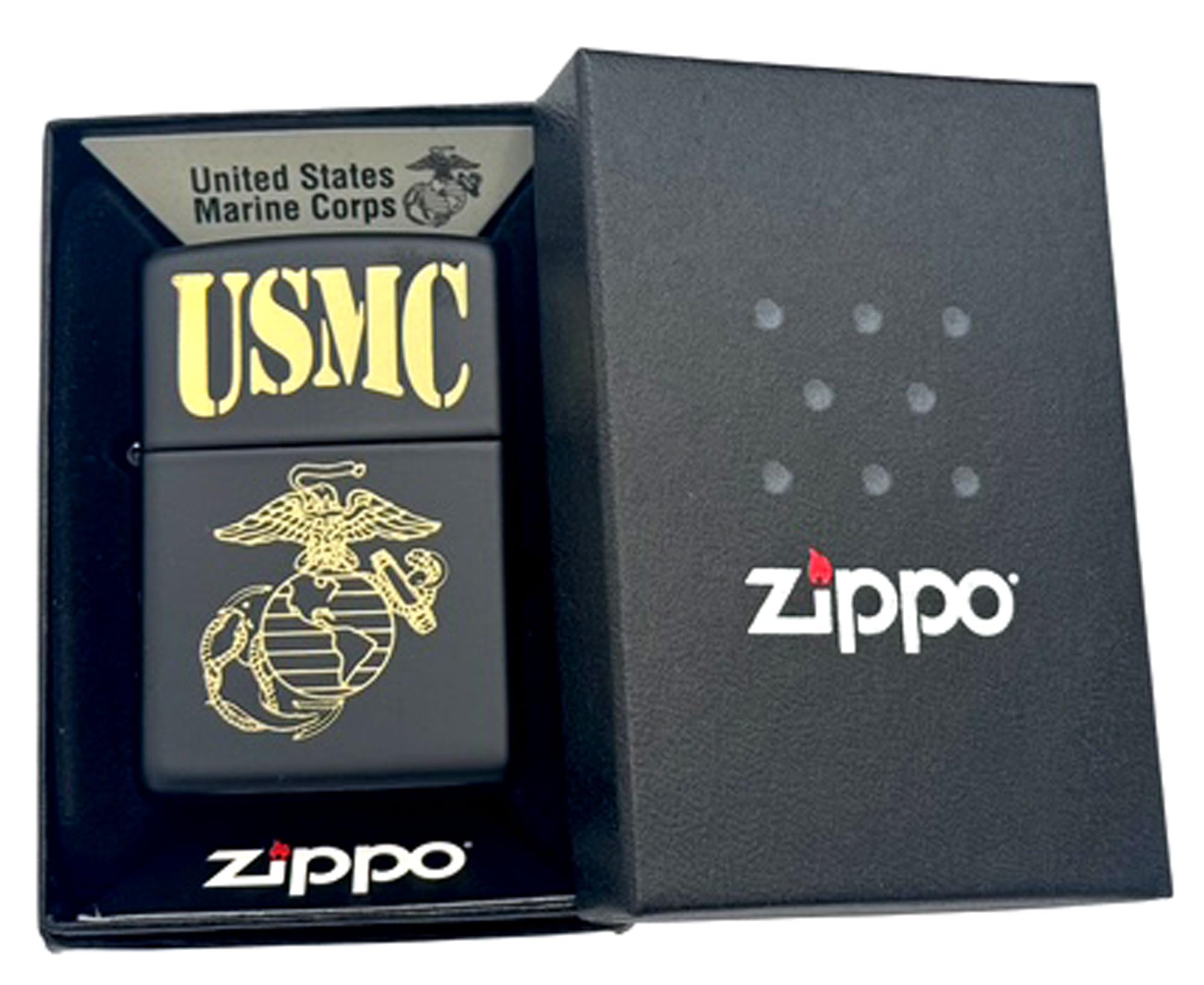 Custom Personalized Zippo U.S. Marine Corps Classic Windproof lighters - Free Engraving - Christmas, Halloween & Valentines Day Gift (Black EG)
