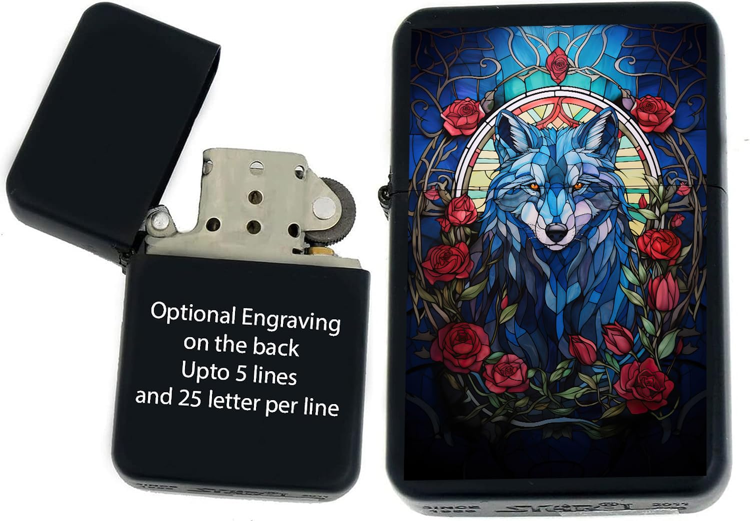 Personalized Custom Wolf Collection UV Printed Windproof Oil Lighter - Engraving (Wolf-9) - Christmas, Halloween & Valentines Day Gift
