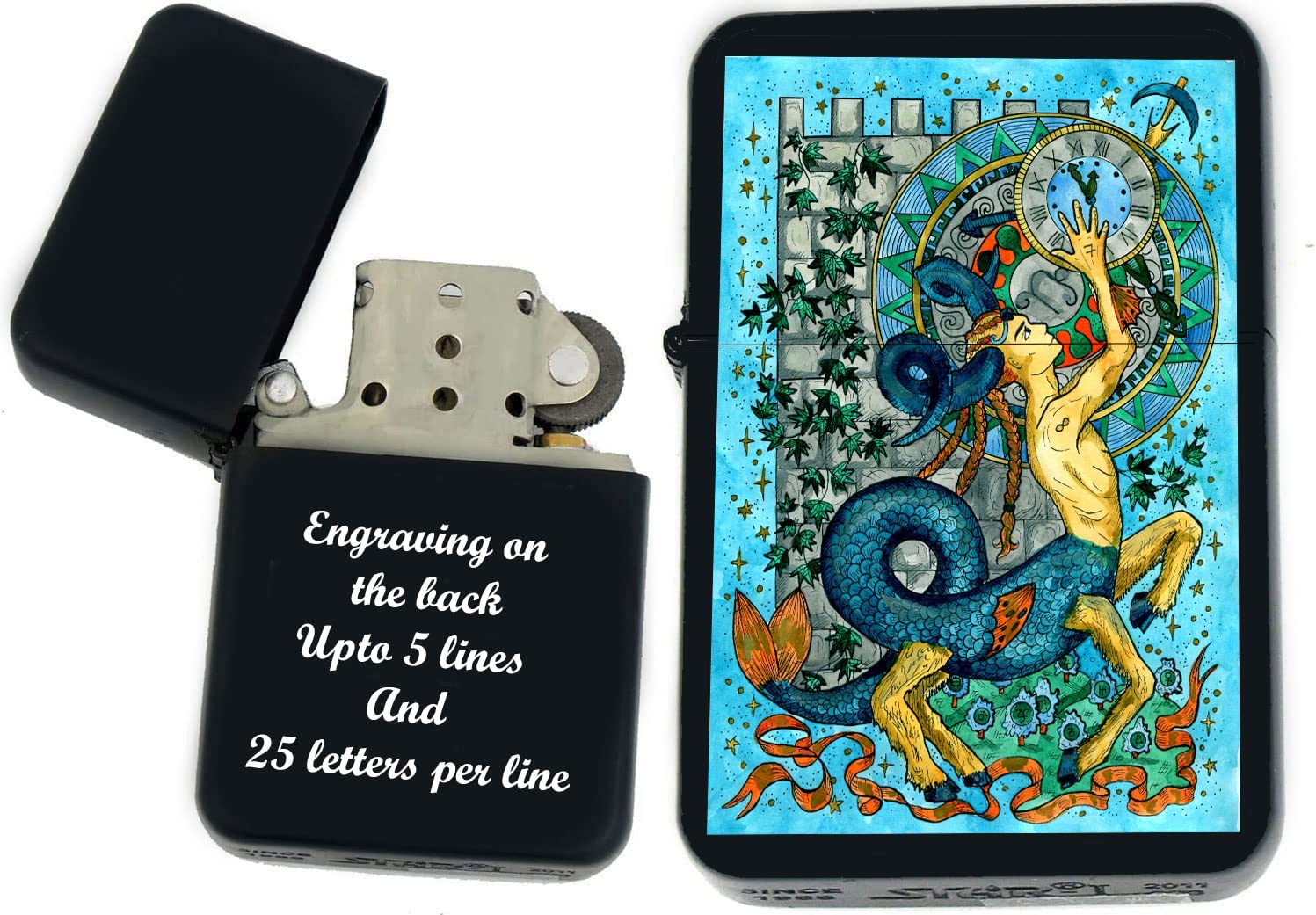 GIFTS INFINITY-Personalized Birthday Zodiac Signs Windproof Lighters-Black Matt (Capricorn 1)