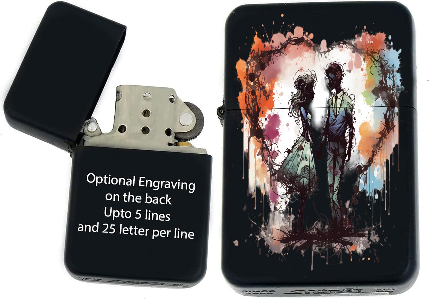 Zombie Love UV Printed Windproof Oil Lighter - Personalized Custom Internal Engraving Love for Ever After Dead (ZL-26) - Christmas, Halloween & Valentines Day Gift