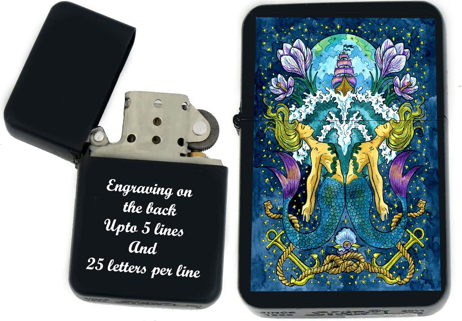GIFTS INFINITY-Personalized Birthday Zodiac Signs Windproof Lighters-Black Matt (Pisces 1)