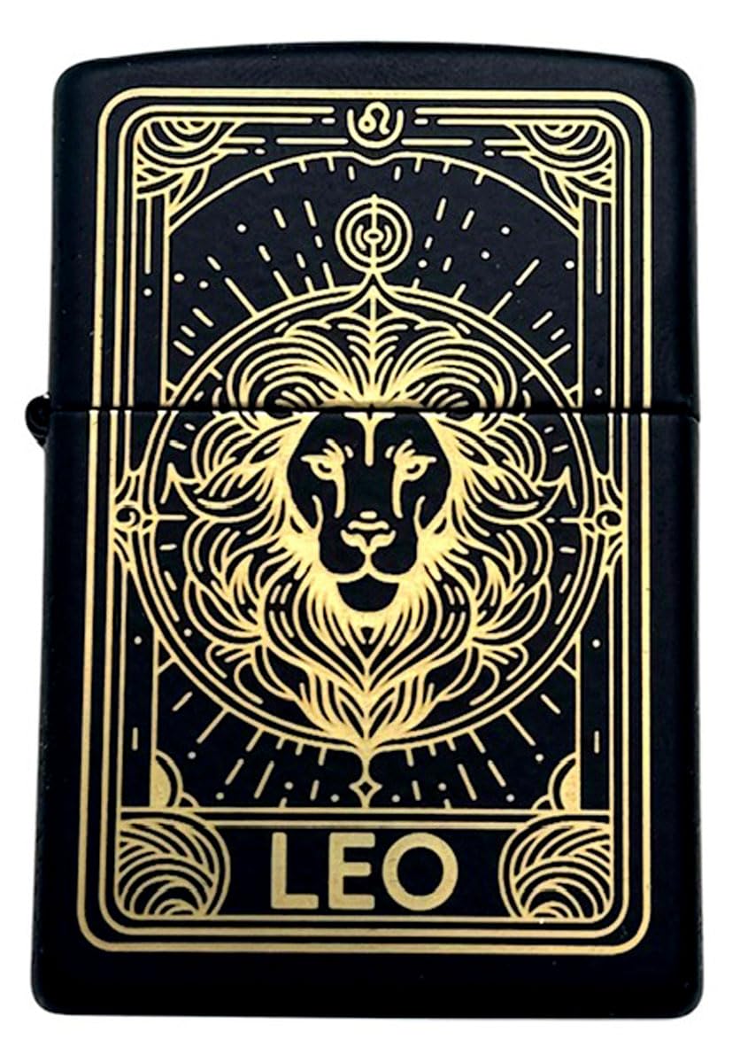 Zippo Lighter - Personalized Custom Message Engraved on Backside Fireworks and Flag Gold (Leo)