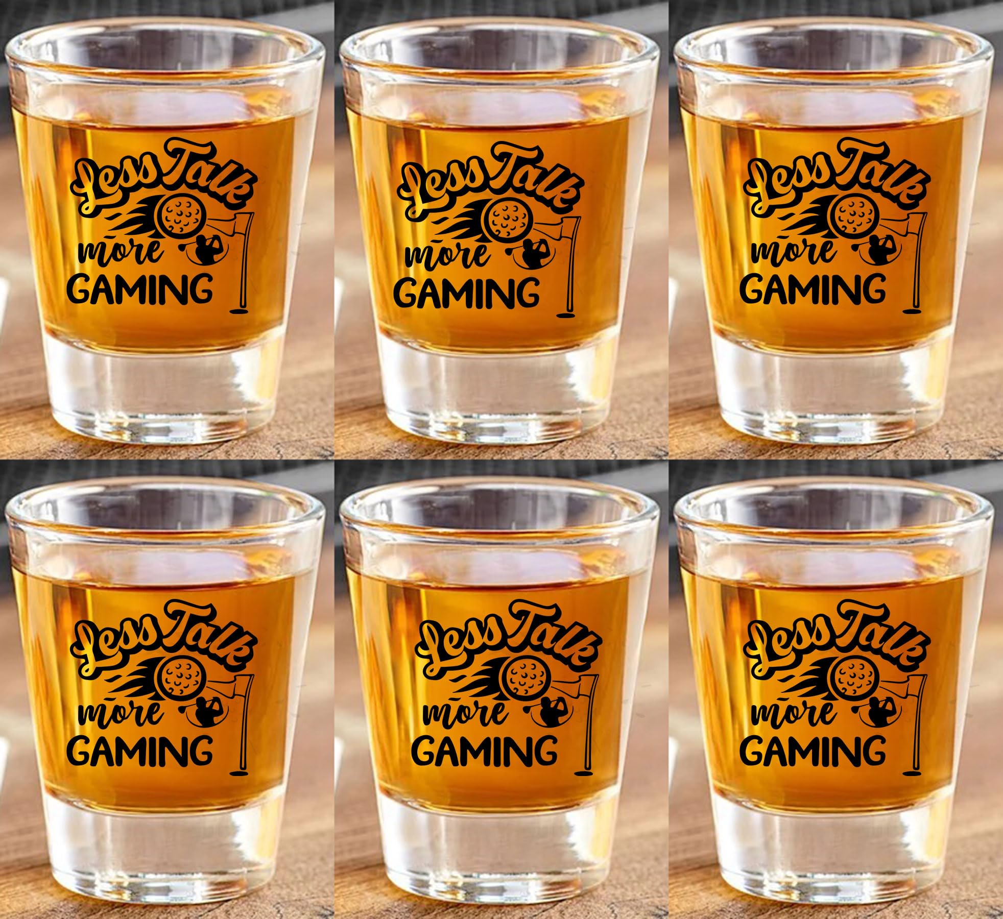 GIFTS INFINITY Set Of 6 1.5oz Shot Glasses UV Printed Golf, Gold Ball, Club Dad, Mom Quotes on each glass. (GL-24)