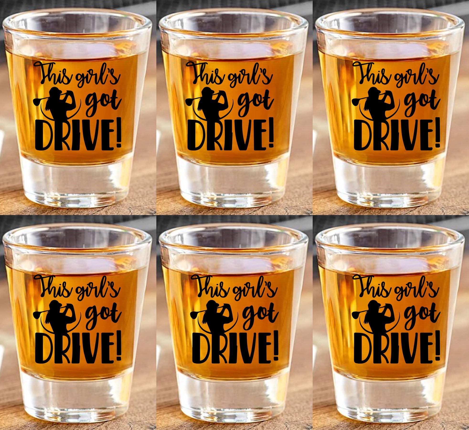 GIFTS INFINITY Set Of 6 1.5oz Shot Glasses UV Printed Golf, Gold Ball, Club Dad, Mom Quotes on each glass. (GL-31)