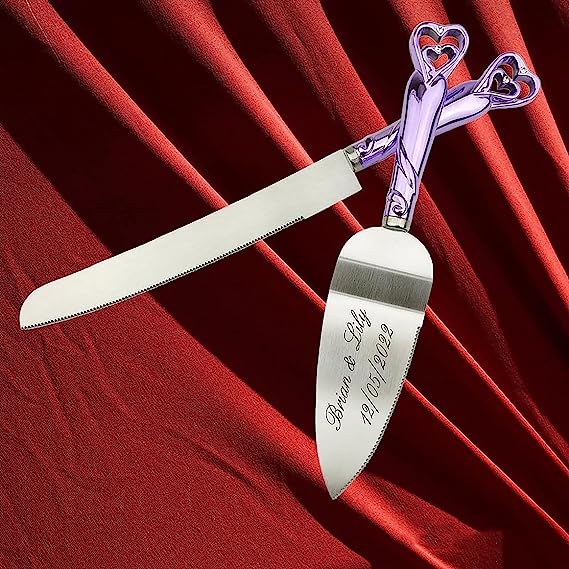 Personalized Interlock Heart Wedding Cake Knife