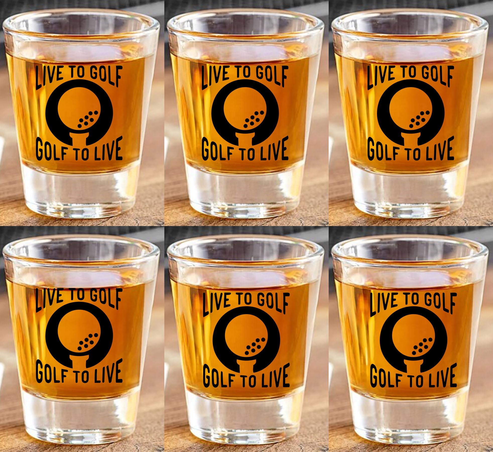 GIFTS INFINITY Set Of 6 1.5oz Shot Glasses UV Printed Golf, Gold Ball, Club Dad, Mom Quotes on each glass. (GL-19)