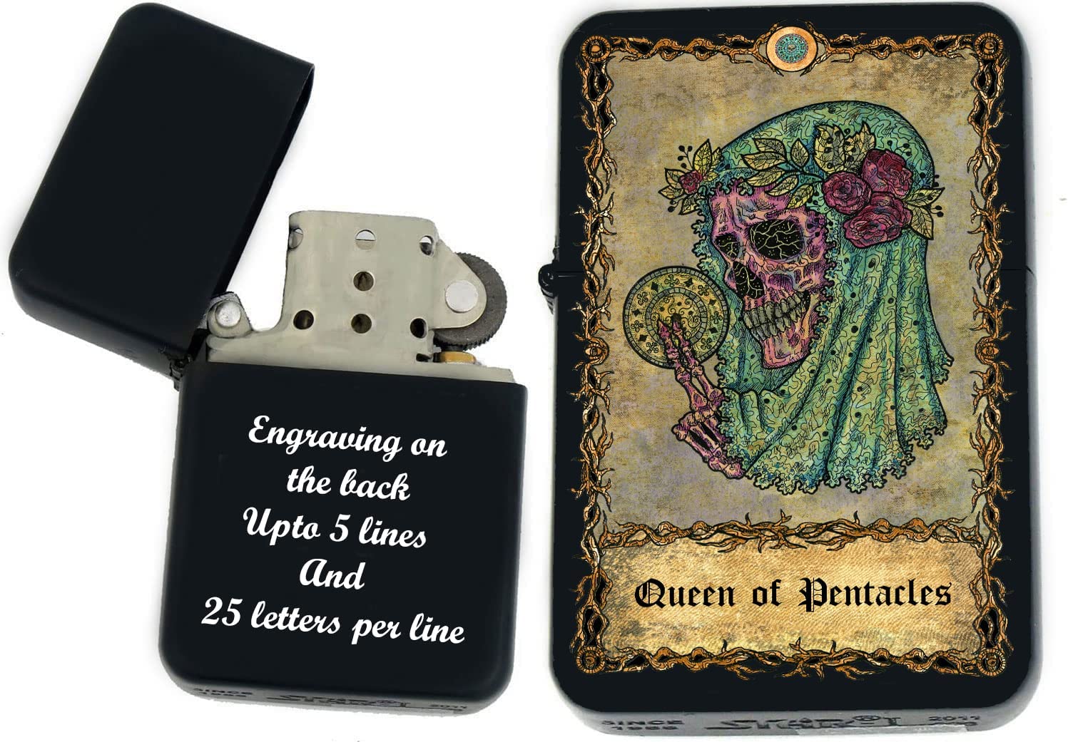 GIFTS INFINITY - Custom Tarot Card -Windproof Lighters- Black Matt (Queen of Pentacles)