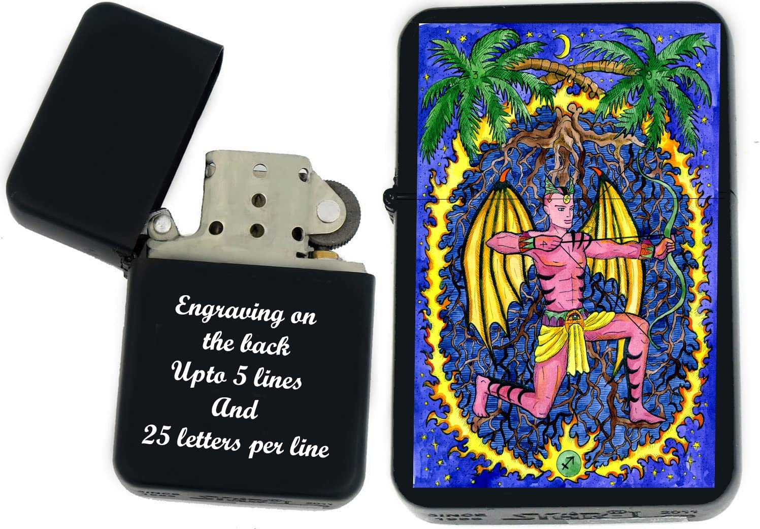 GIFTS INFINITY-Personalized Birthday Zodiac Signs Windproof Lighters-Black Matt (Sagittarius 1)