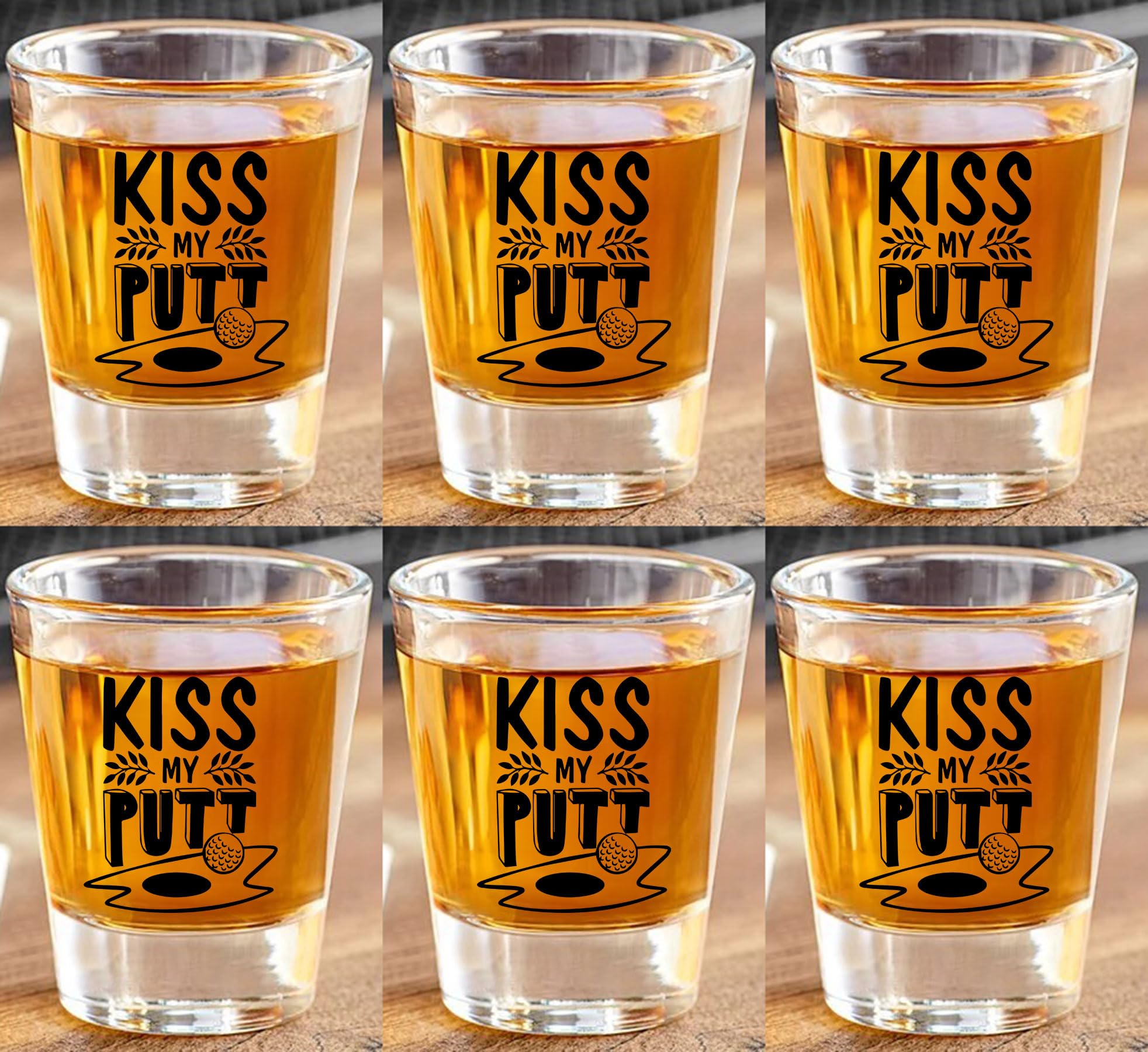 GIFTS INFINITY Set Of 6 1.5oz Shot Glasses UV Printed Golf, Gold Ball, Club Dad, Mom Quotes on each glass. (GL-12)
