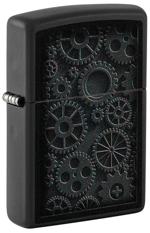 Zippo Steampunk Design Black Matte Lighter in a Monochromatic Color Image Design