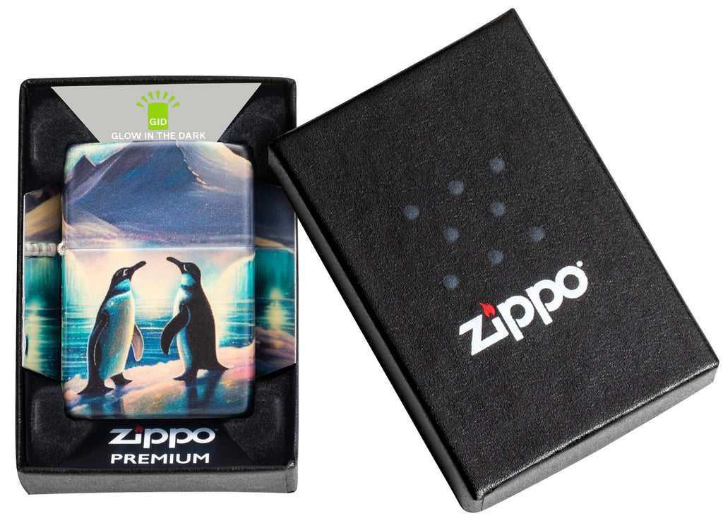 Zippo Penguin Design 540 Color Glow In The Dark Green Matte Lighter
