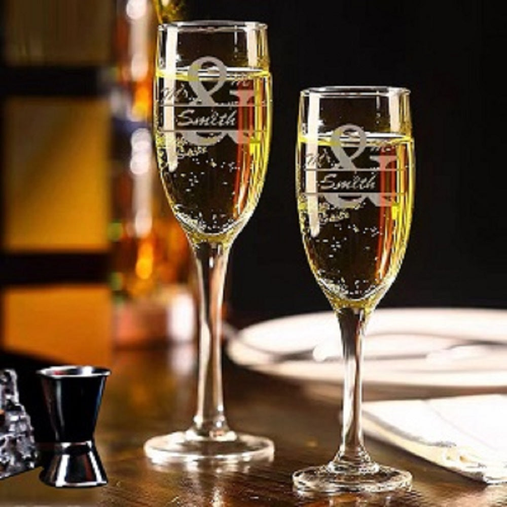 GIFTS INFINITY Engraved Bride and Groom Wedding Champagne Flutes Set of 2 Personalized Toasting Glasses (Mr & Mrs)
