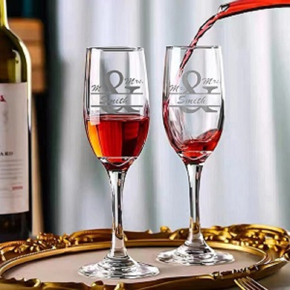 GIFTS INFINITY Engraved Bride and Groom Wedding Champagne Flutes Set of 2 Personalized Toasting Glasses (Mr & Mrs)