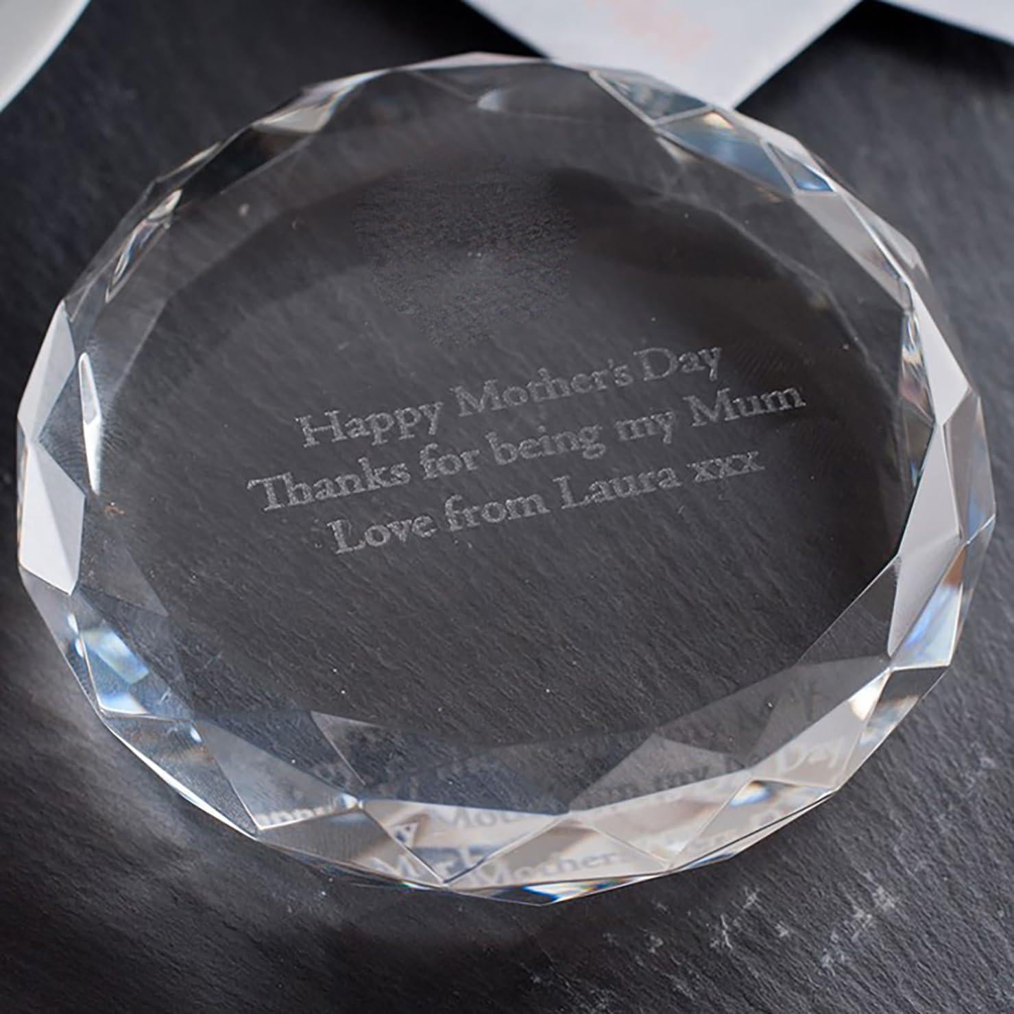 Custom Engraved Round Crystal Glass Paperweight – Personalized Gift for Anniversary, Wedding, or Corporate Recognition