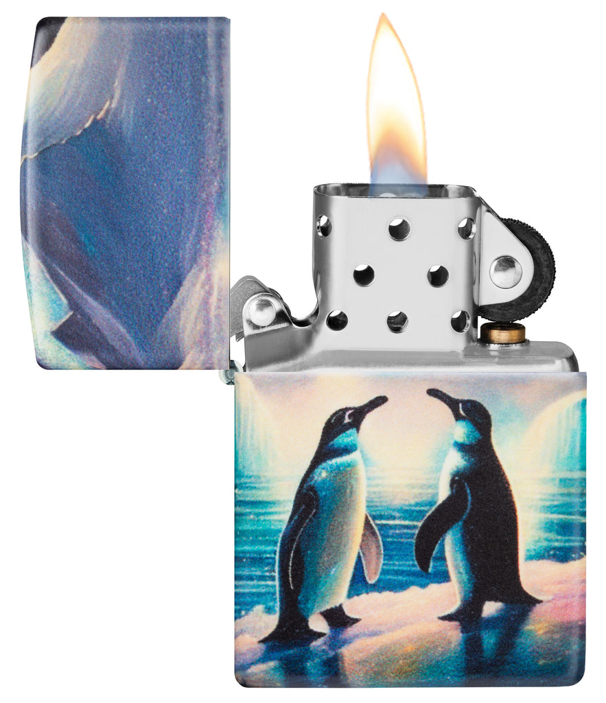 Zippo Penguin Design 540 Color Glow In The Dark Green Matte Lighter