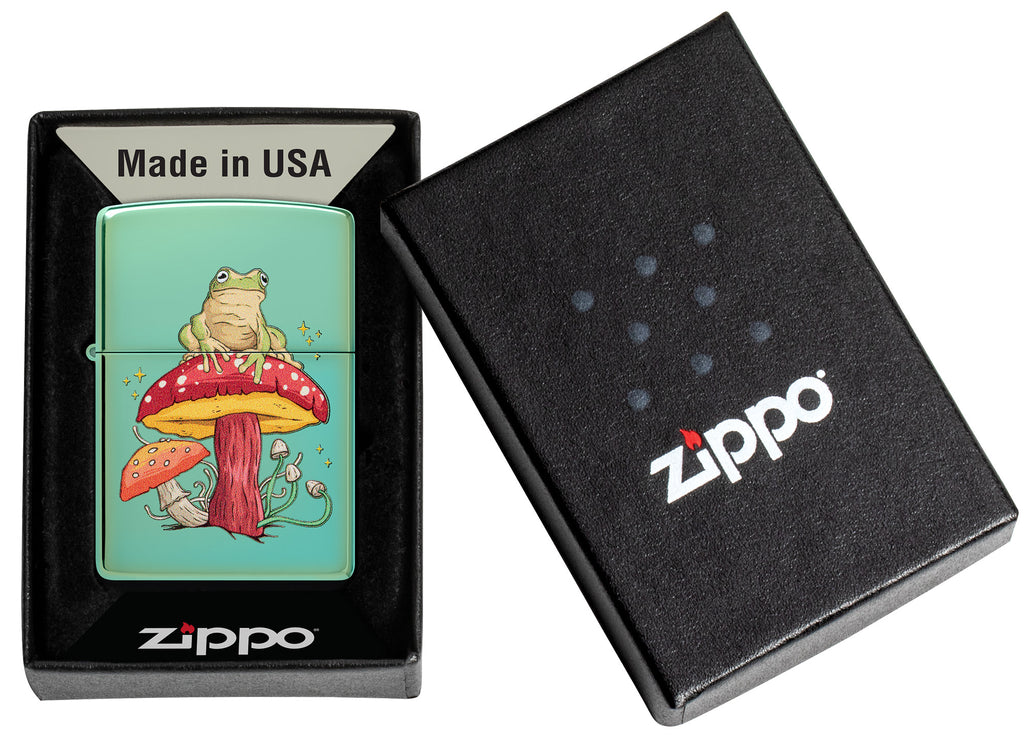 Zippo Mystical Frog Design High Polish Green Lighter in a Whimsical Color Image Design