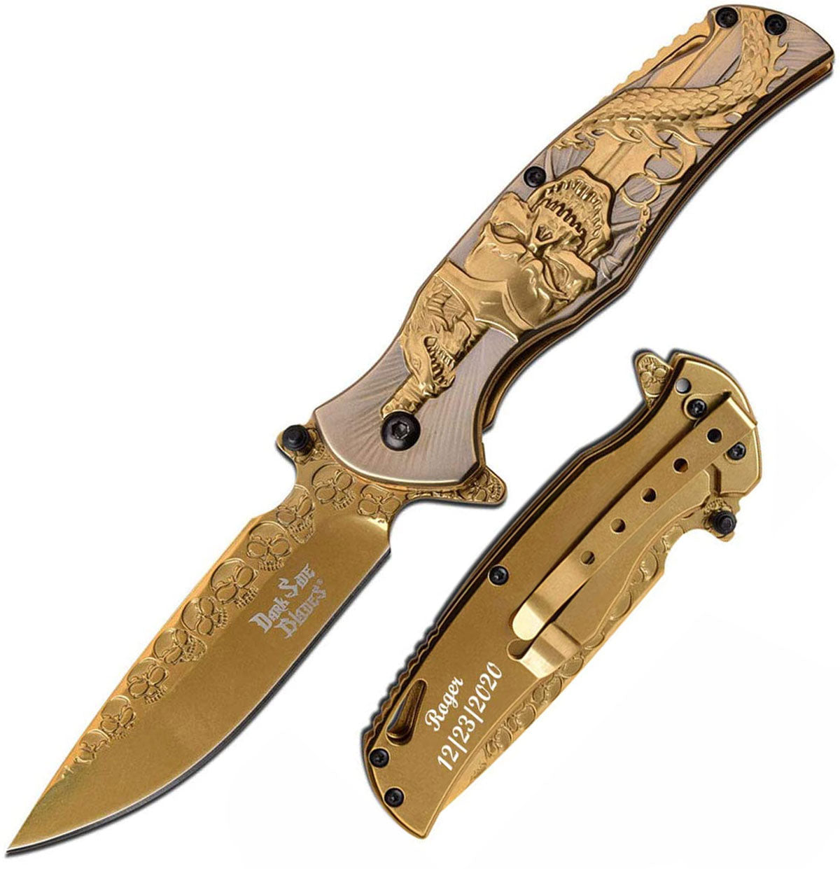 GIFTS INFINITY 8" Skull Folding Knife Tactical Pocket Knives Outdoor Survival Camping EDC Knife, Pocket Clip, Liner Lock