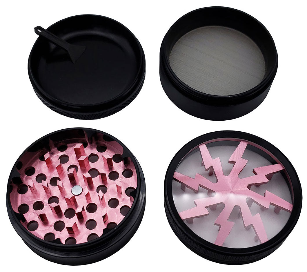 65mm Pink Metal Spice Herb 4 Part Grinders