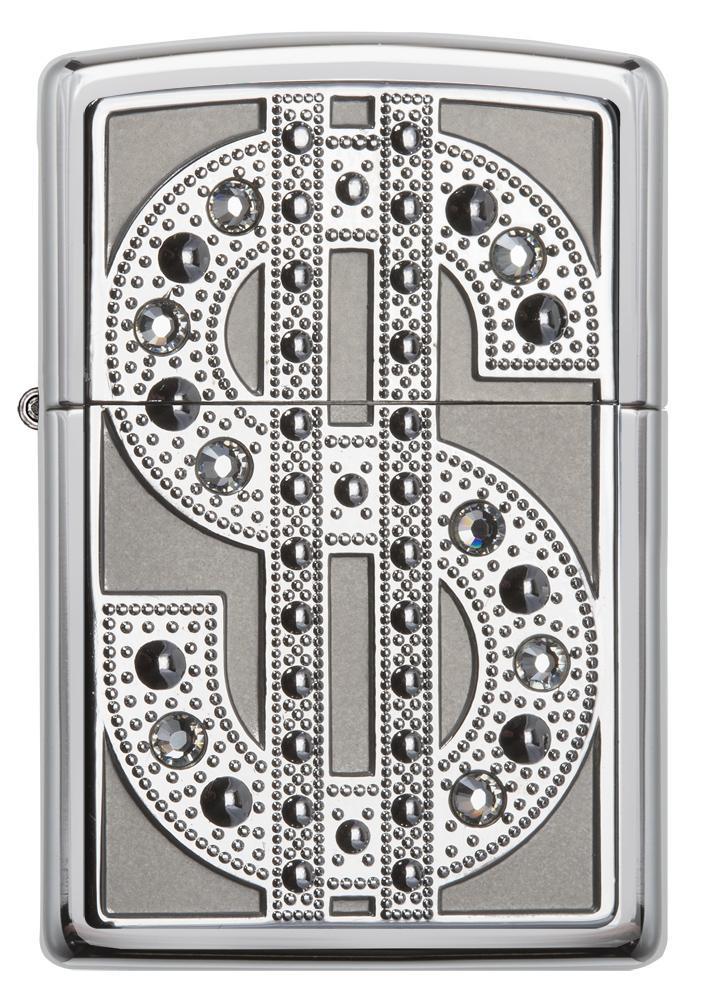 20904, Swarovski Silver Flashy Dollar Sign Emblem on High Polish Chrome Finish