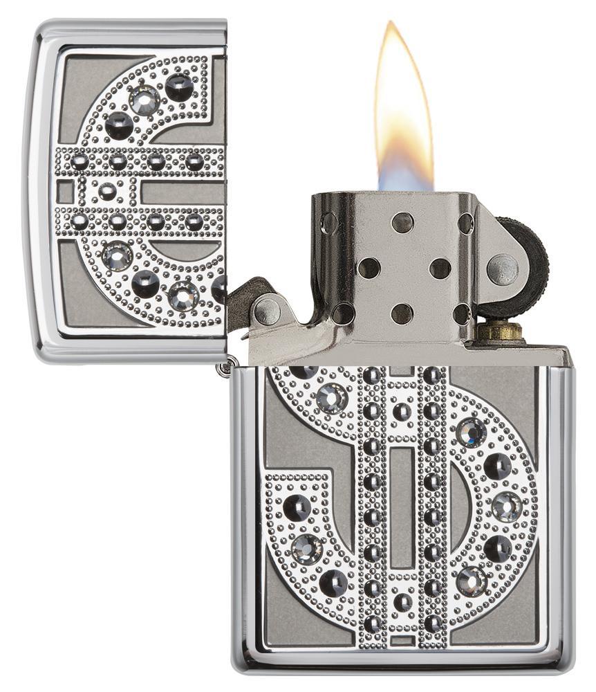 20904, Swarovski Silver Flashy Dollar Sign Emblem on High Polish Chrome Finish