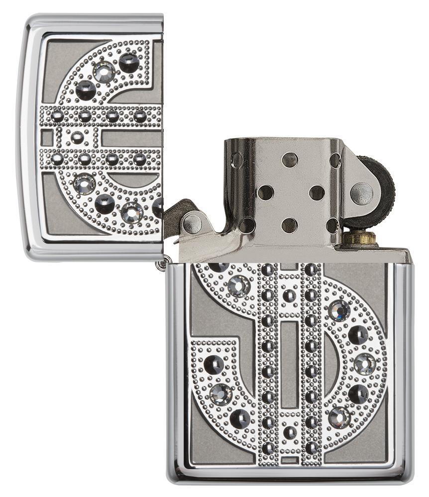 20904, Swarovski Silver Flashy Dollar Sign Emblem on High Polish Chrome Finish