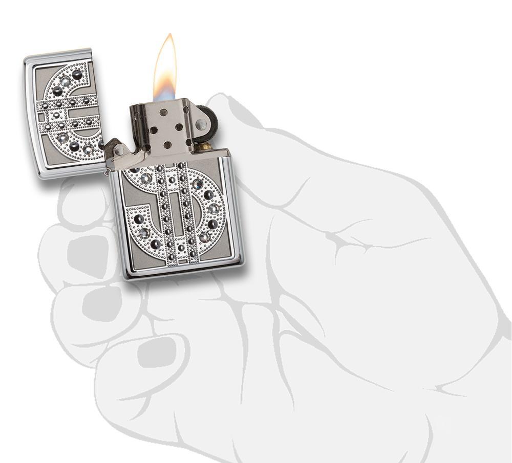 20904, Swarovski Silver Flashy Dollar Sign Emblem on High Polish Chrome Finish