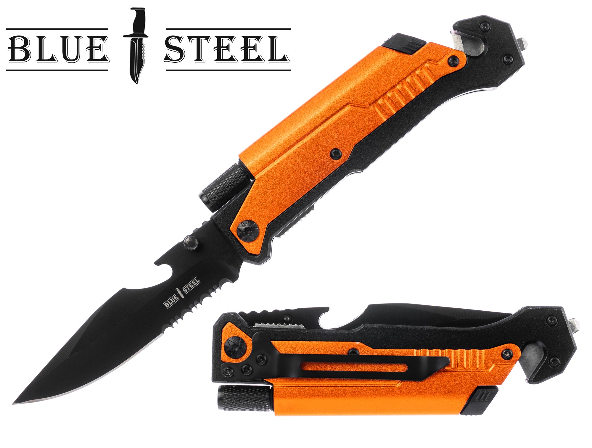 GIFTS INFINITY 8.5" Overall Personalized Engraved Tactical Knives 6-in-1 Survival Pocket Knife with Magnesium Fire Starter