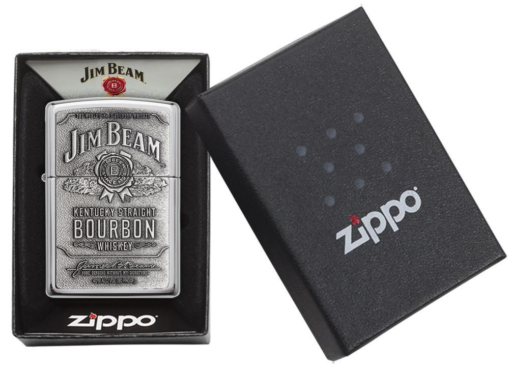 250JB, Jim Beam Bourbon Whiskey Emblem, High Polish Chrome Finish, Classic Case