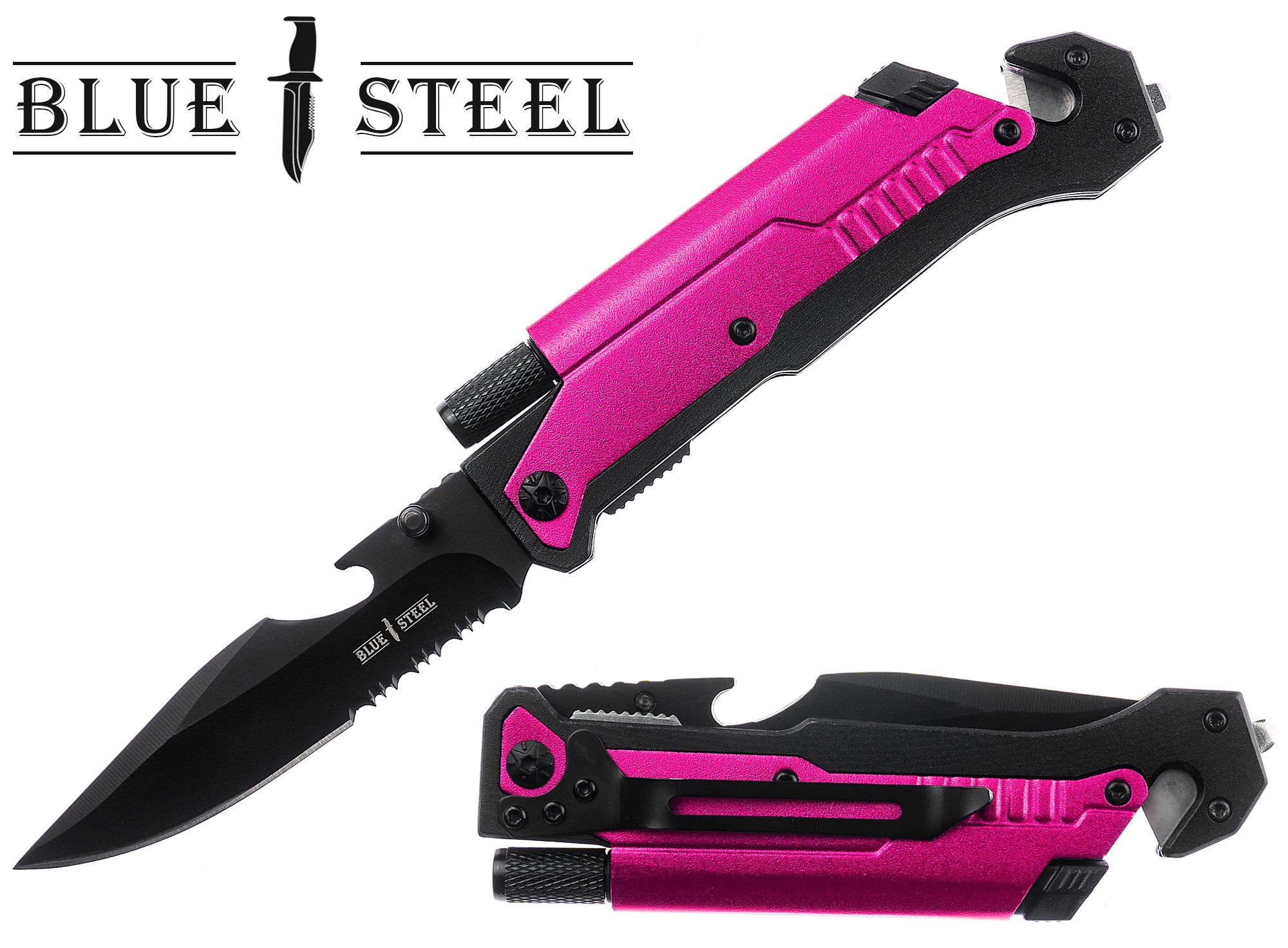 GIFTS INFINITY 8.5" Overall Personalized Engraved Tactical Knives 6-in-1 Survival Pocket Knife with Magnesium Fire Starter