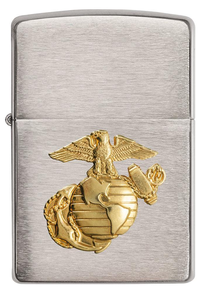 280MAR- United States Marine Corps Winproof Zippo Lighter, Brushed Chrome Finish & Brass Military Emblem