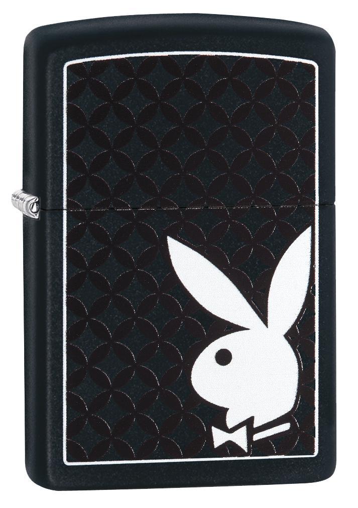 29578 White Playboy Bunny on Black Matte Lighter