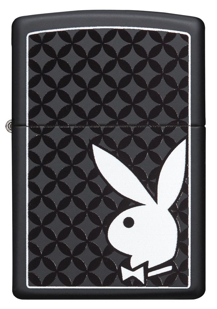 29578 White Playboy Bunny on Black Matte Lighter