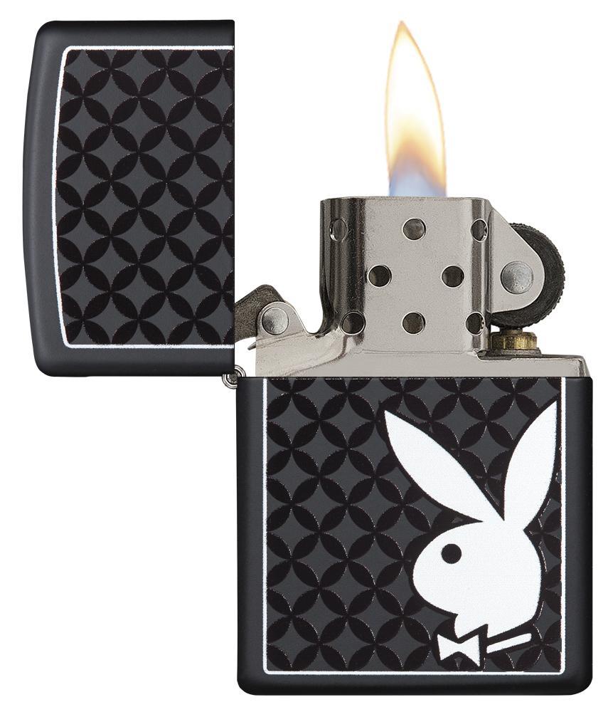 29578 White Playboy Bunny on Black Matte Lighter