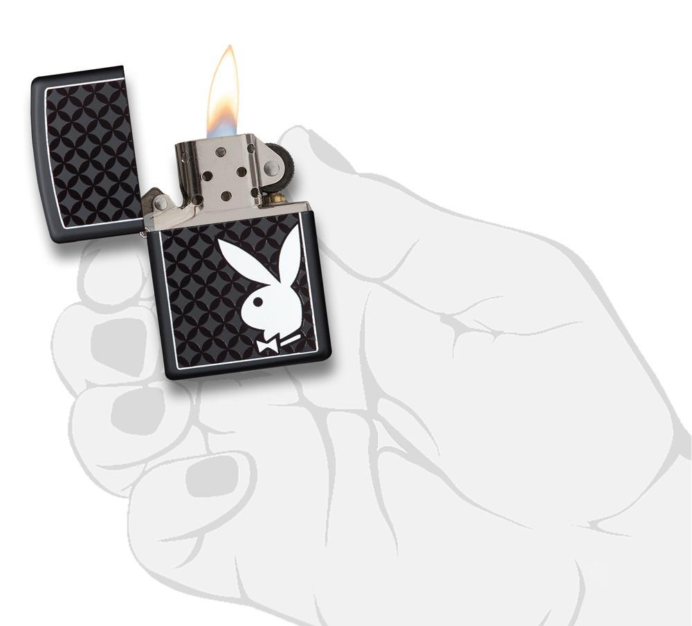 29578 White Playboy Bunny on Black Matte Lighter