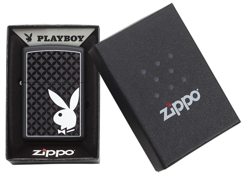 29578 White Playboy Bunny on Black Matte Lighter