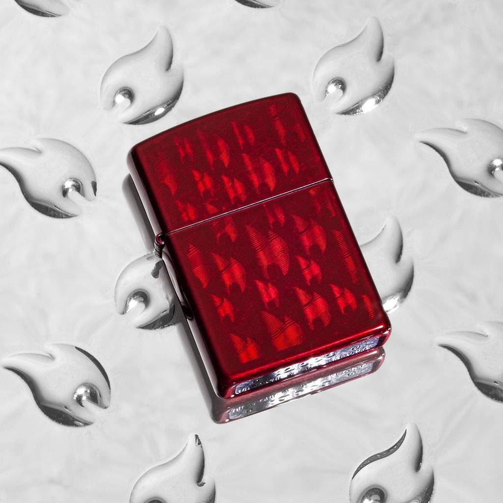 Iced Zippo Flame Design Candy Apple Red Lighter