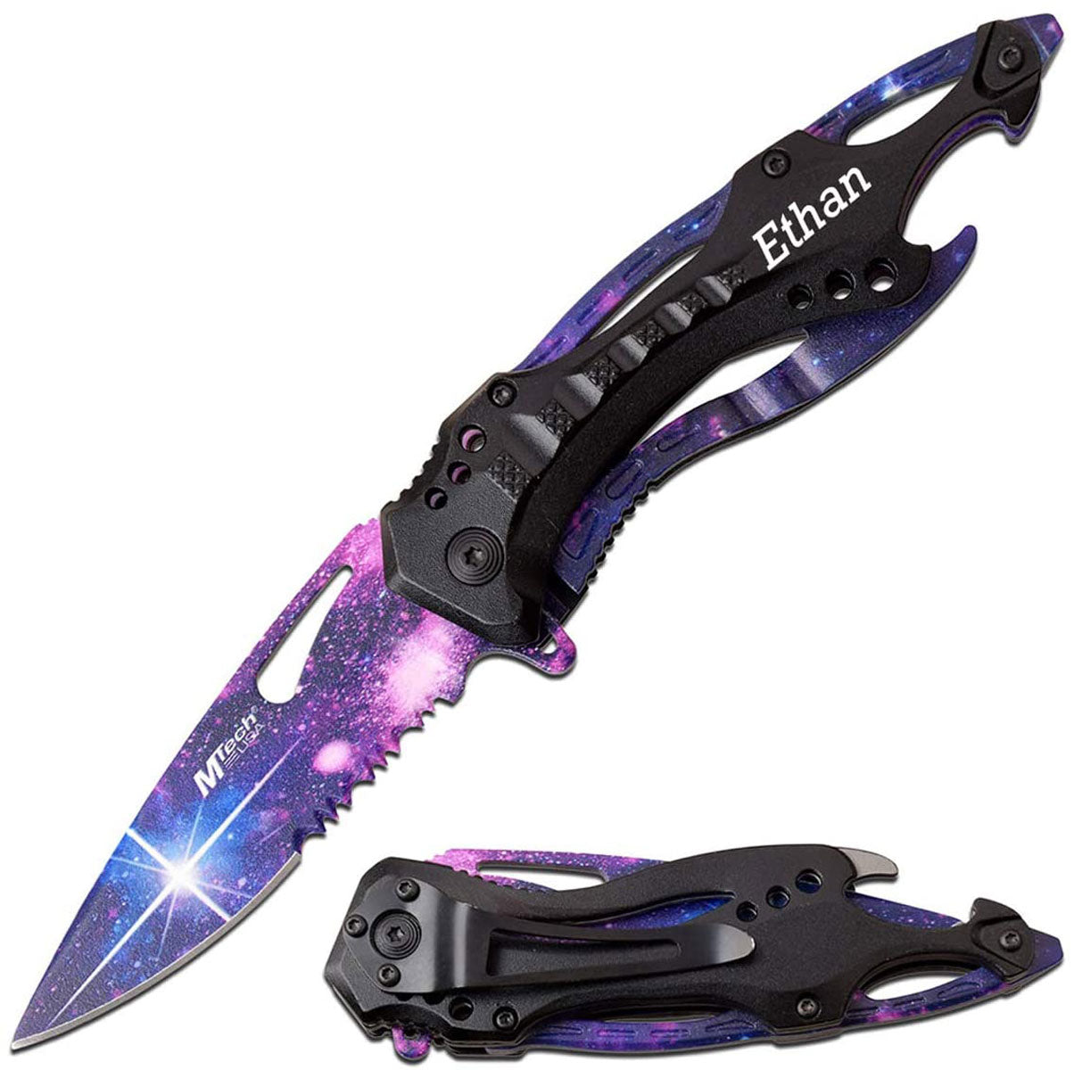 GIFTS INFINITY 4.5" Closed Personalized Engraved Folding Pocket Knife, Galaxy Design Print Stainless Steel Tactical Blade Knife