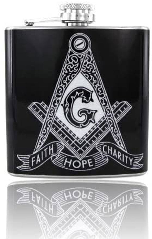Gifts Infinity Masonic / Mason Faith Hope Charity Vinyl Wrap Stainless Steel Flask, Brushed Finish | Gift for Men Groomsmen Wedding