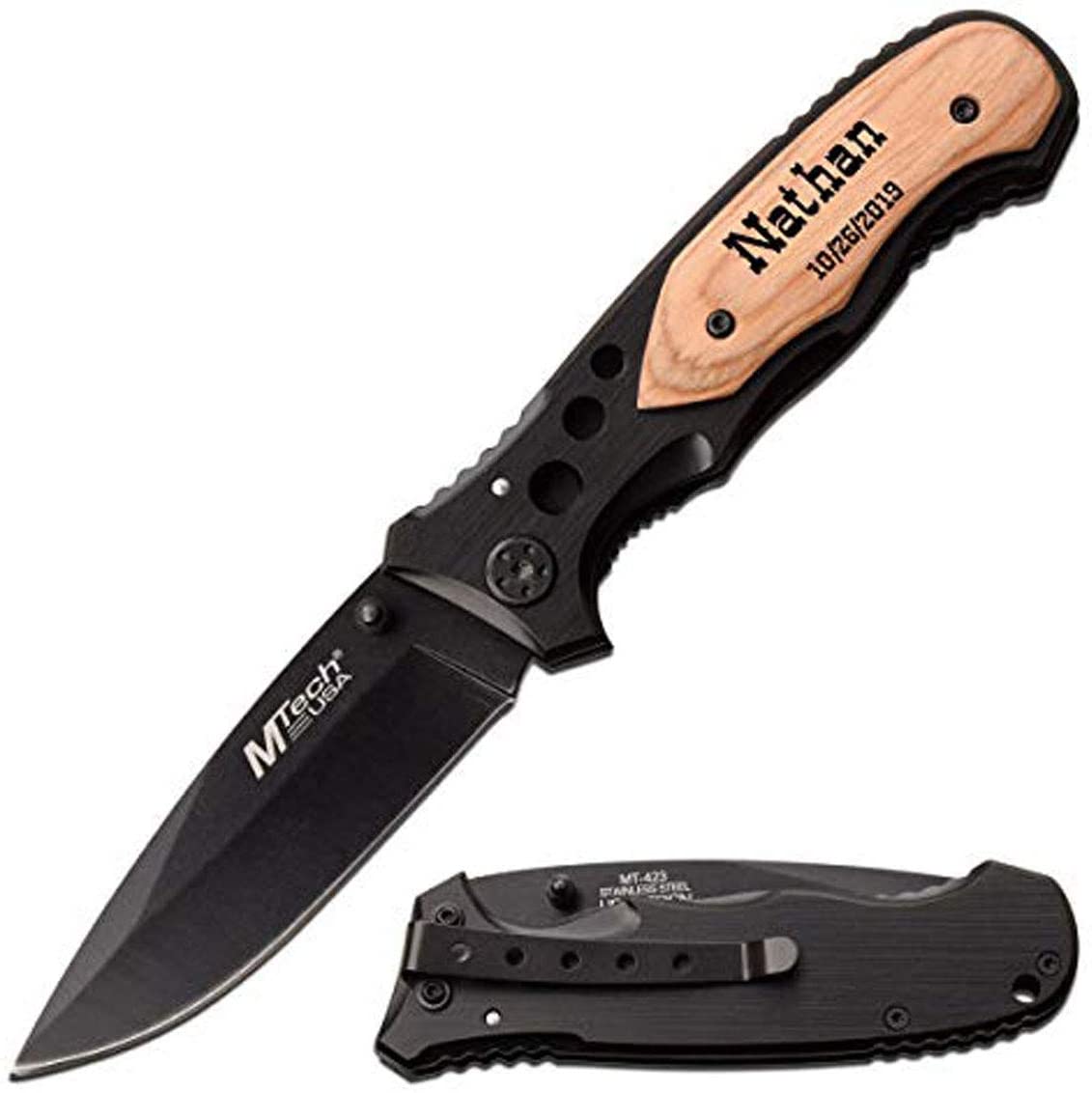 GIFTS INFINITY Personalized Laser Engraved 4.5" Closed Pocket Knife with Stonewashed Blade, Stainless Steel Handle