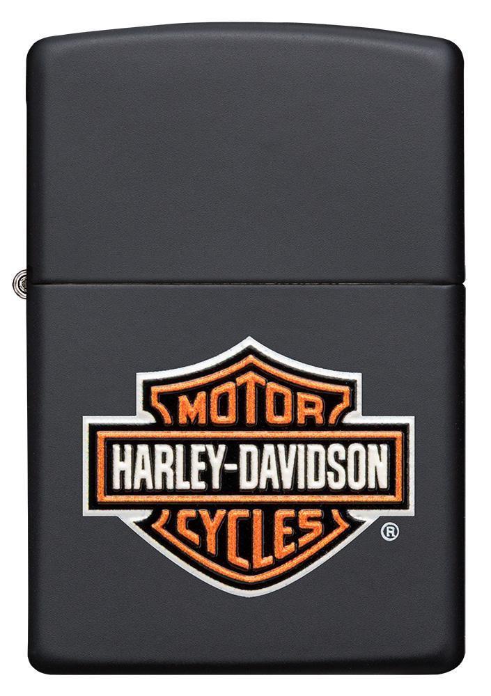Front of Harley-Davidson® Texture Print Classic Logo Black Matte Lighter