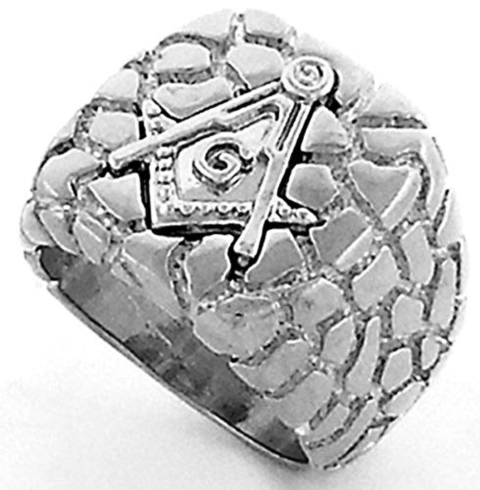 Gifts Infinity Men's Yellow Two-Tone Gold Insignia Nugget Band Freemason Square and Compass Masonic Ring