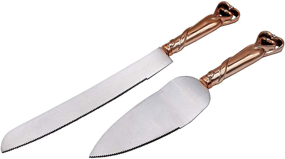 Cake Knife and Server Purple Ribbon Flower Heart