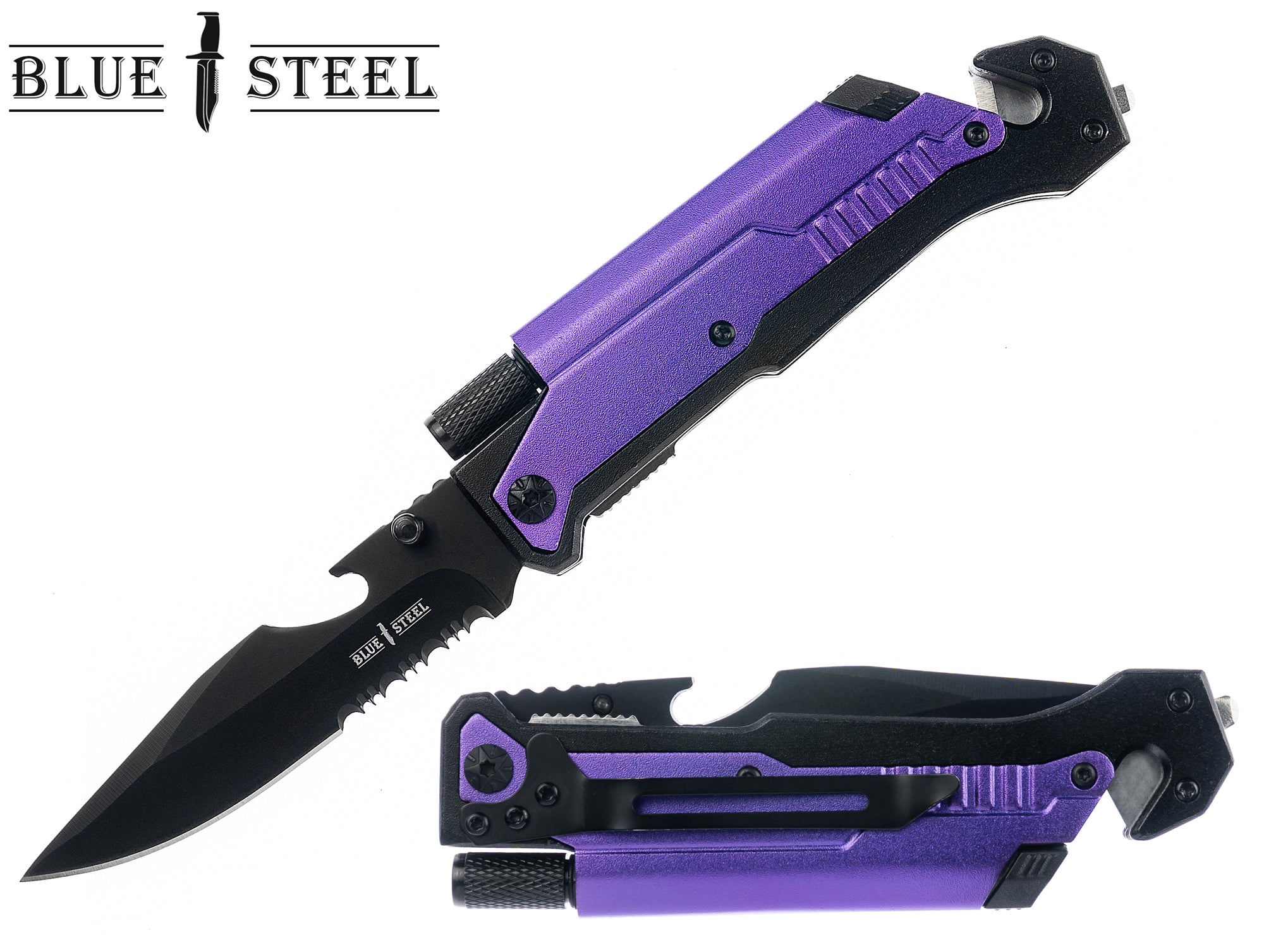 GIFTS INFINITY 8.5" Overall Personalized Engraved Tactical Knife Survival Pocket Knife with Fire Starter LED Flashlight Bottle Opener