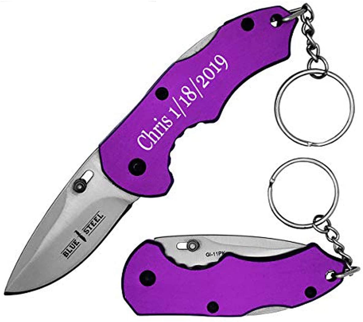 GIFTS INFINITY Spring Assisted Folding Knife with Keychain– Fine Edge Blade with Purple Stainless Steel Handle