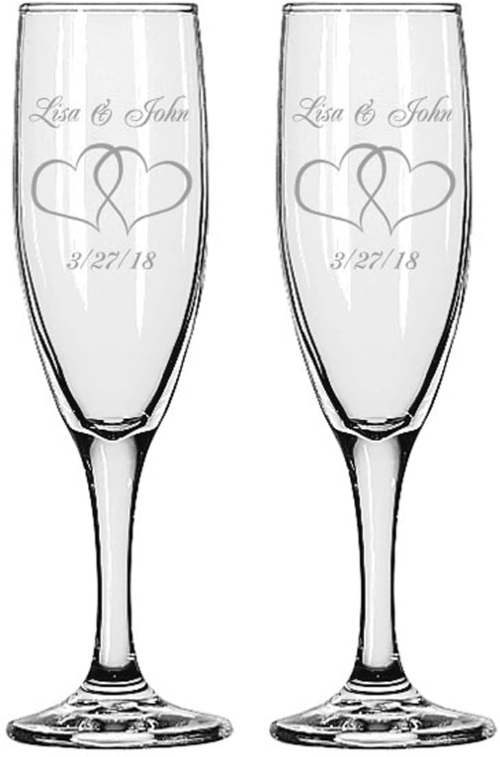 Engraved Wedding Interlock Hearts Champagne Flutes