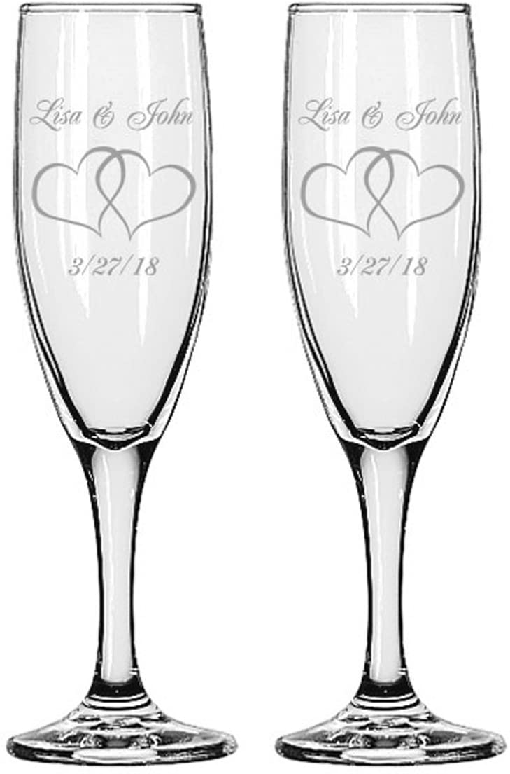 Engraved Wedding Interlock Hearts Champagne Flutes