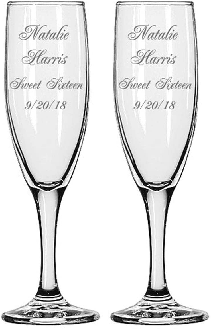 Classic Handblown Monogrammed Champagne Flutes - Set of 2