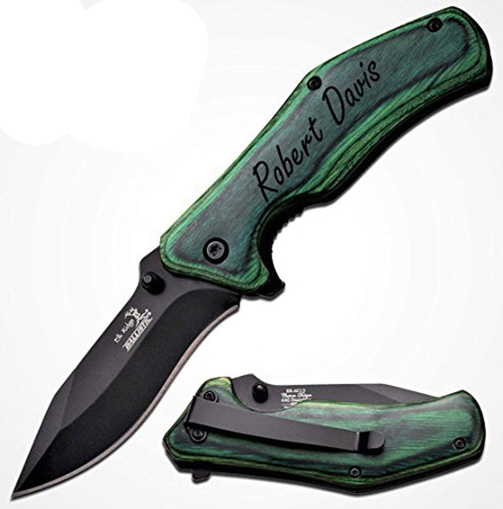 GIFTS INFINITY Folding Pocket Knife, 4.1" Closed, 2.9" 2.8MM Thick Stainless Steel Blade with Green Color Wood Handle