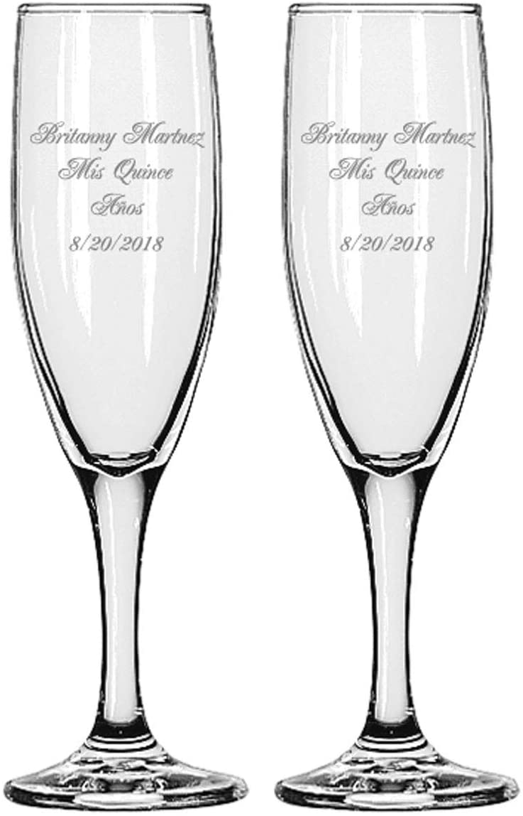 Classic Handblown Monogrammed Champagne Flutes - Set of 2