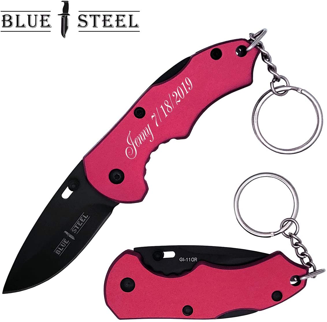 GIFTS INFINITY Personalized Laser Engraved 5″ Pocket Knife with Stonewashed Blade, Button Lock and Thumb Stud Opener